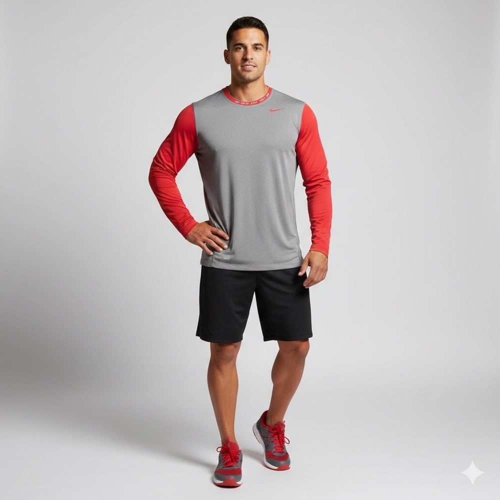Nike Pro MLB Authentic Collection Mens Medium Top Grey Red Long Sleeve Training